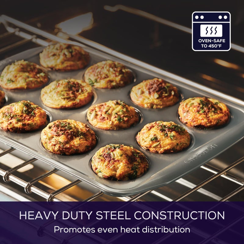 Circulon Nonstick Bakeware 12-Cup Muffin Tin, Gray, Steel - Image 4